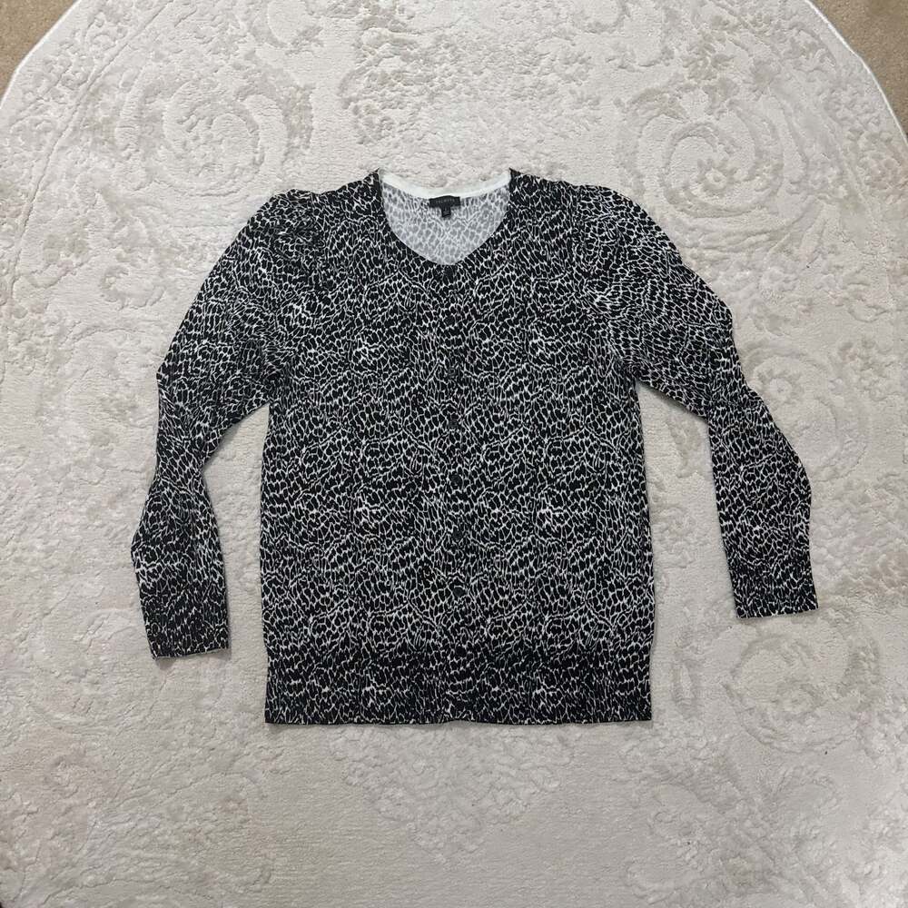 Talbots Black‎ & White Leopard Print Cardigan Sweater